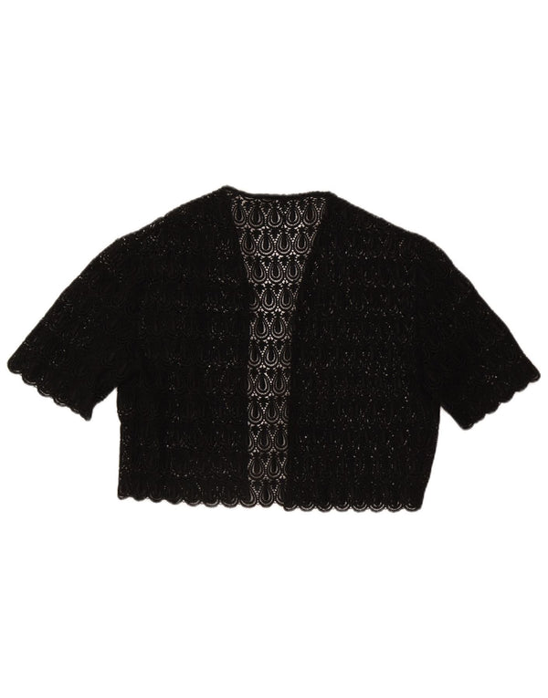 Vintage Damen Spitzen-Bolero-Top UK 14 Medium Schwarz Paisley