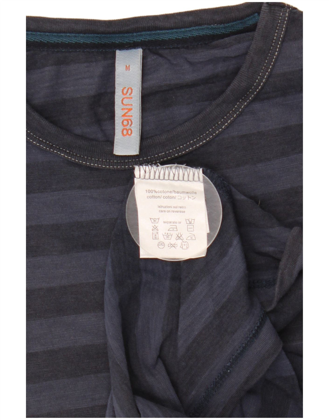 SUN68 Herren-T-Shirt-Oberteil aus mittelblauer, gestreifter Baumwolle