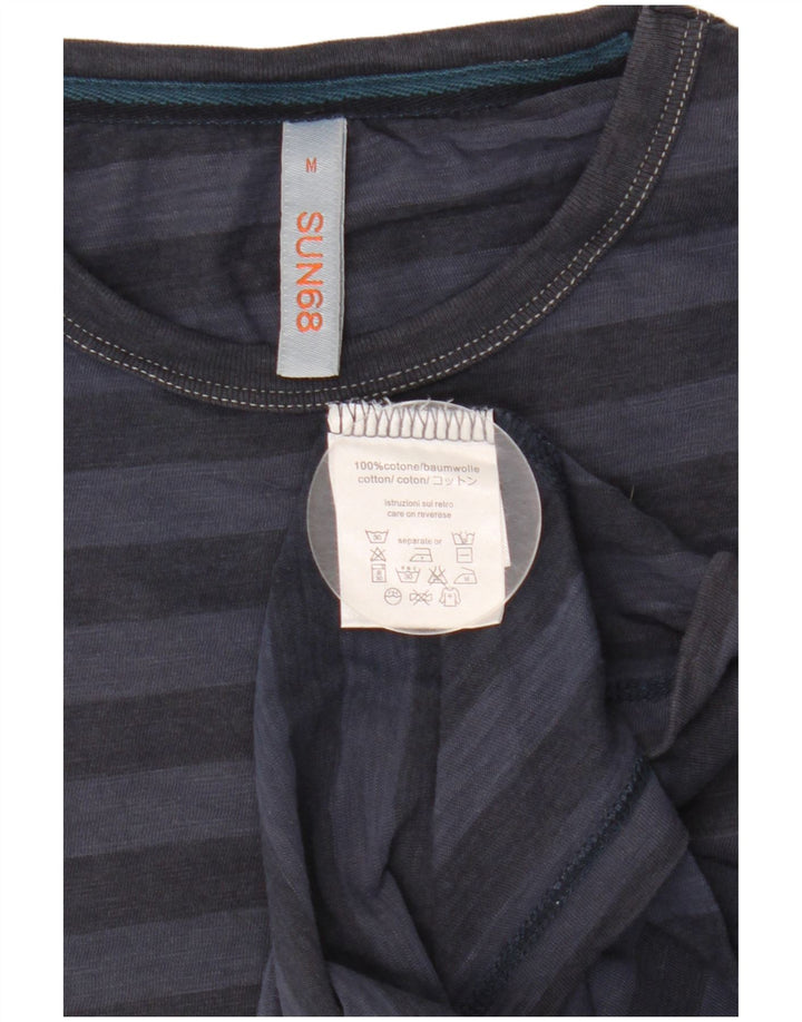 SUN68 Herren-T-Shirt-Oberteil aus mittelblauer, gestreifter Baumwolle