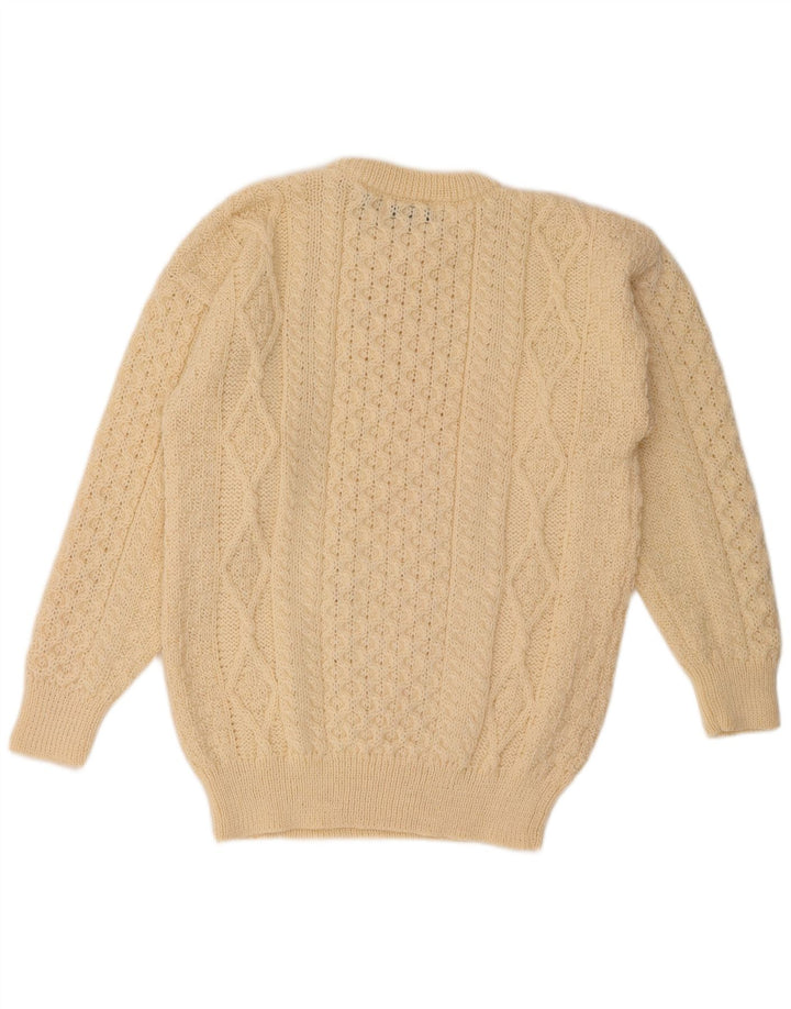 Aran Crafts Herren-Pullover mit Rundhalsausschnitt, Größe L, beige Wolle