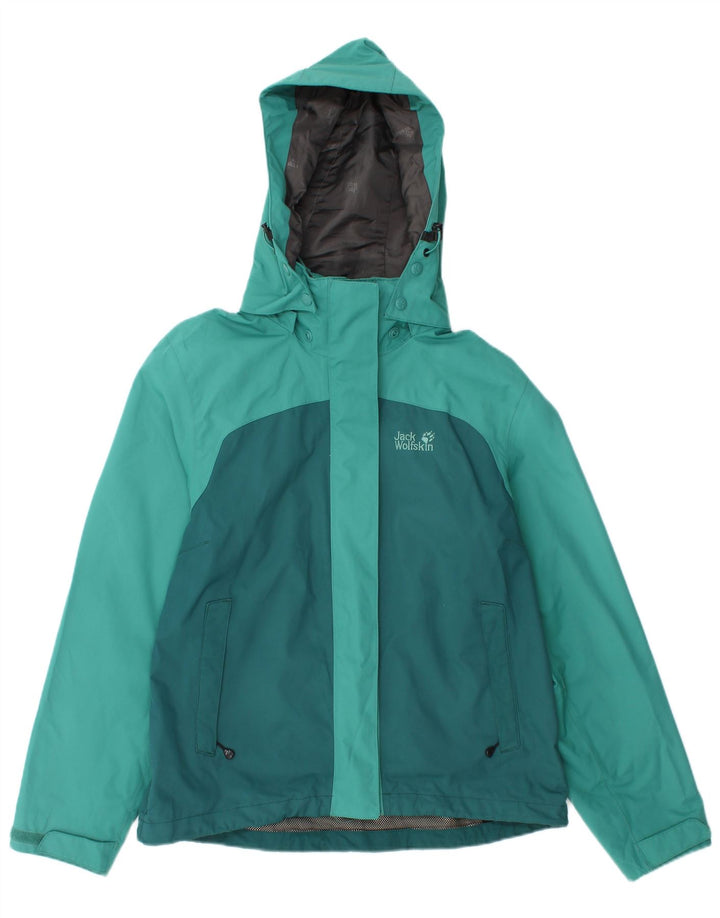 Jack Wolfskin Damen Regenjacke mit Kapuze UK 10 Small Türkis Farbblock