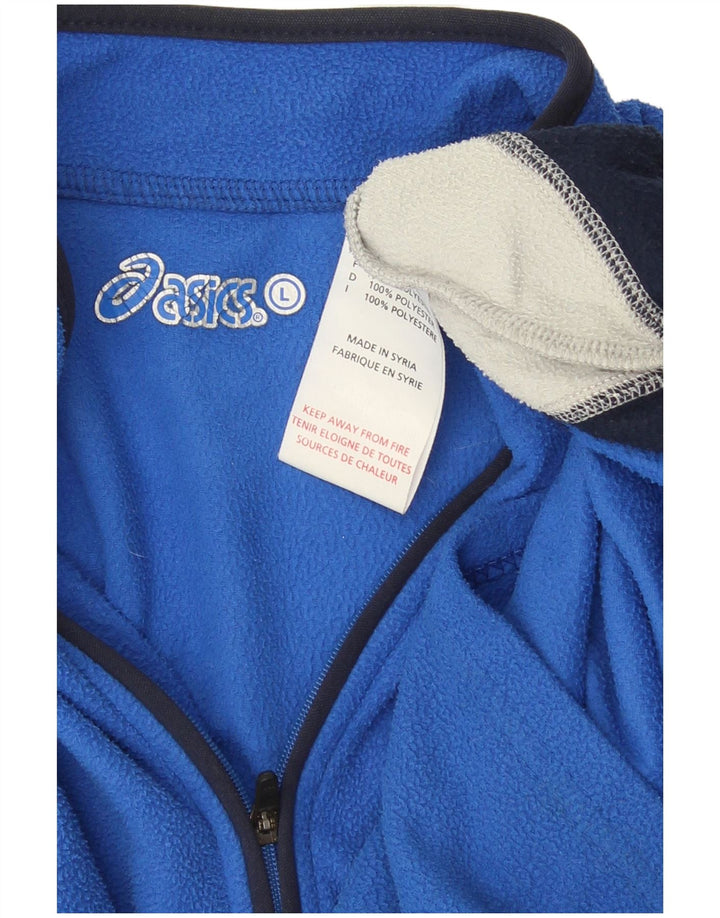 Asics Herren-Fleecepullover mit Reißverschluss am Hals, großes blaues Farbblock-Polyester