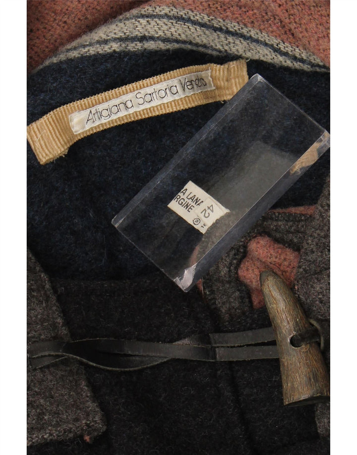 Vintage Herren Dufflecoat mit Kapuze IT 42 XL Graue Colourblock-Schurwolle