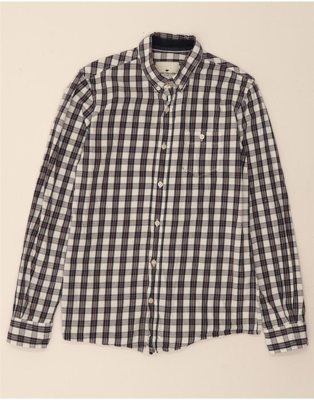 TOM TAILOR Mens Shirt Small Navy Blue Check Cotton Vintage Tom Tailor and Second-Hand Tom Tailor from Messina Hembry 