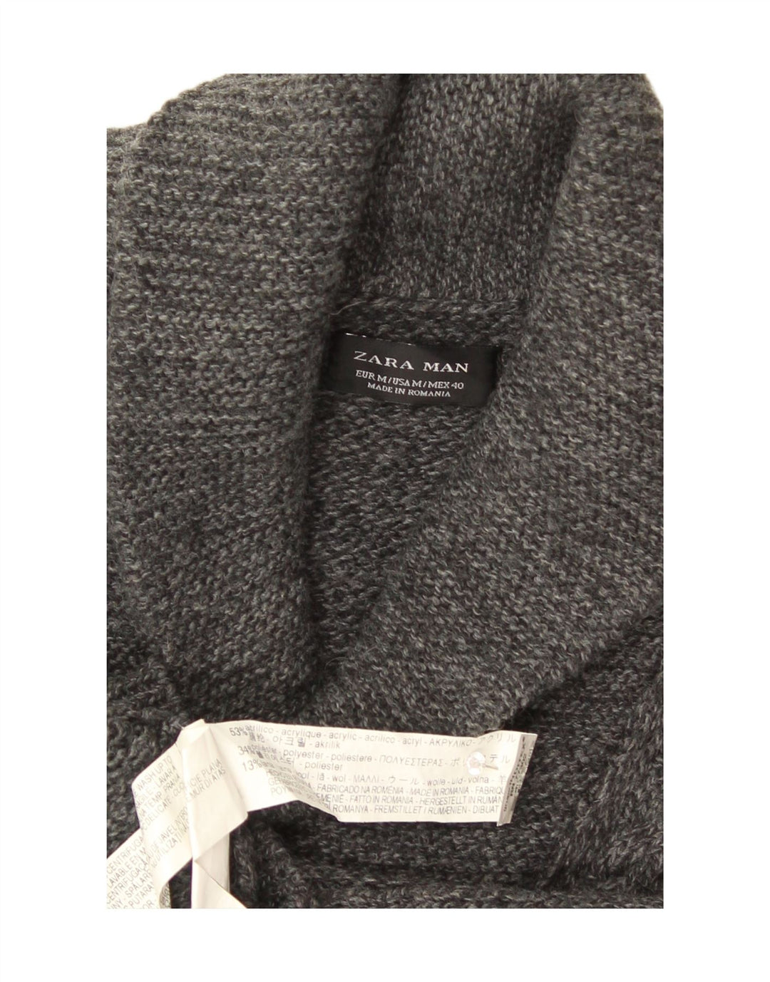 Zara Herren-Pullover mit Schalkragen, Mittelgrau geflecktes Acryl