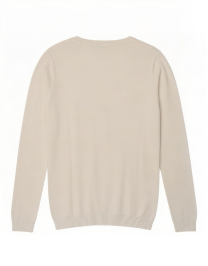 Guess Damen-Pullover mit grafischem V-Ausschnitt, Gr. 12, Mittelweiß