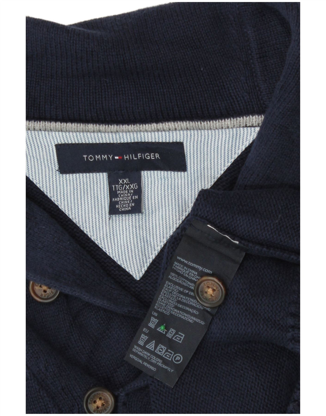 Tommy Hilfiger Herren-Pullover mit Schalkragen, 2XL, Marineblau, Baumwolle