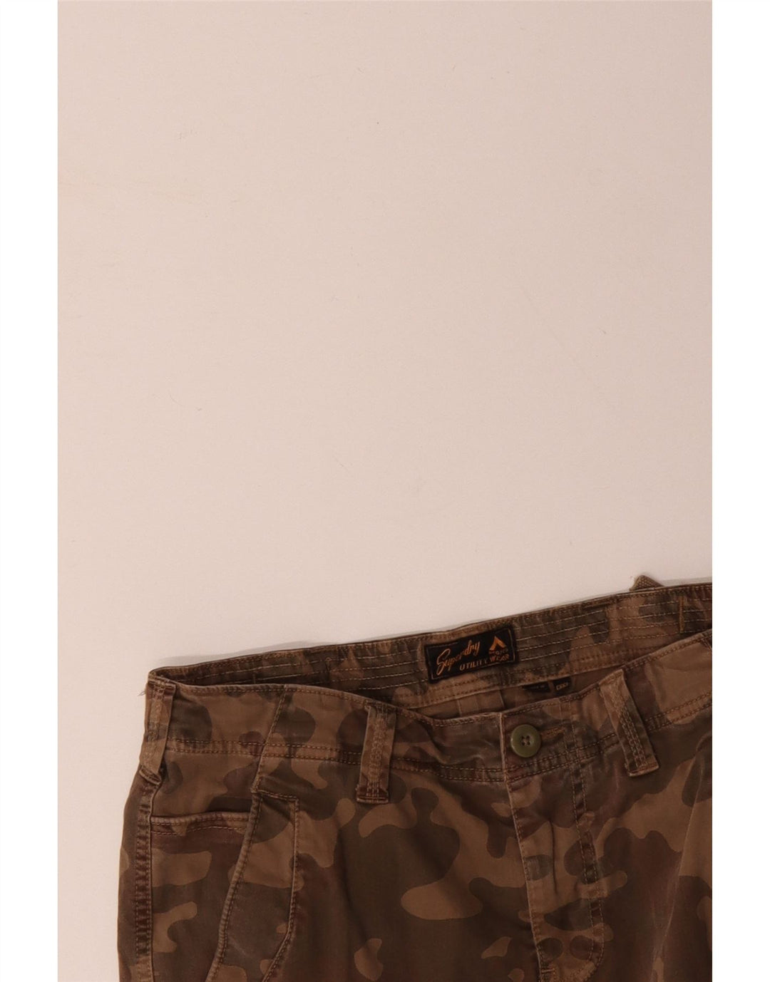 SUPERDRY Herren Cargoshorts W32 Mittelbraune Camouflage-Baumwolle
