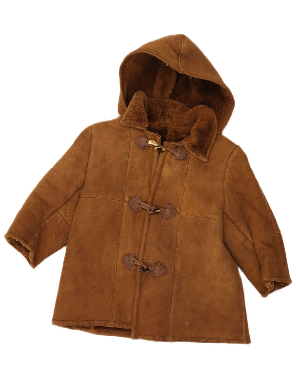 Vintage Mädchen-Jacke aus Lammfell mit Kapuze, 7–8 Jahre, Braun