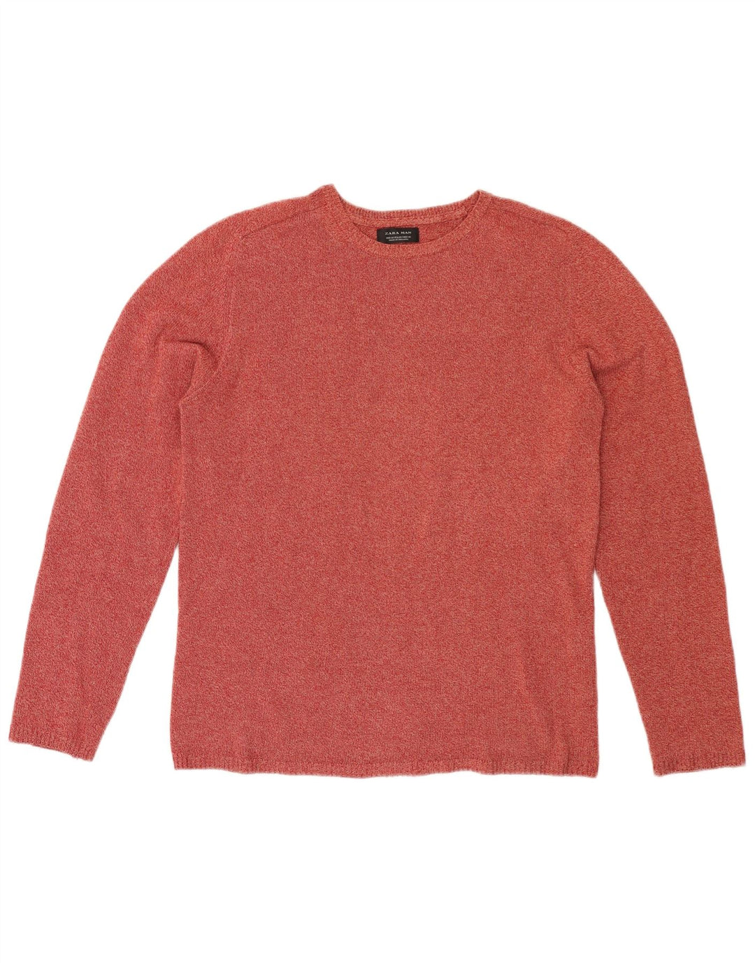 Zara Herren-Pullover mit Rundhalsausschnitt, mittelrot gefleckte Baumwolle
