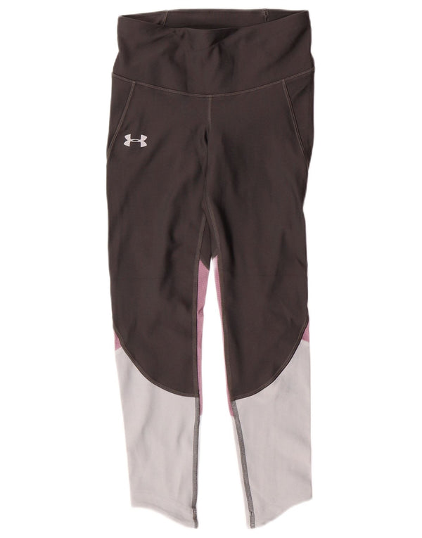UNDER ARMOUR Damen Heat Gear Leggings UK 8 Small Grau Farbblock