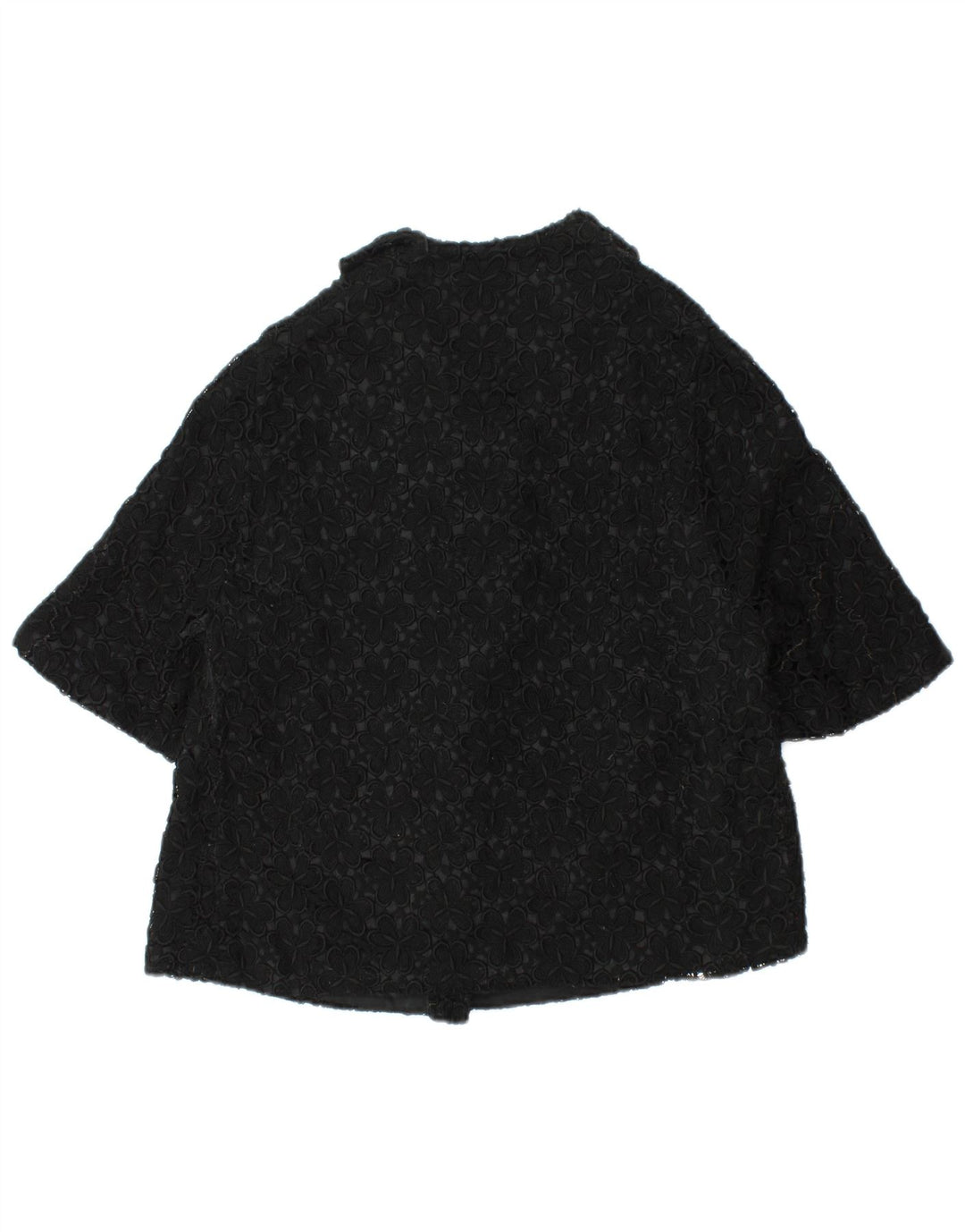 VINTAGE Damen Kurzarm-Blazerjacke UK 12 Mittelschwarz geblümt