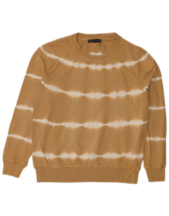 Marks & Spencer Damen-Sweatshirt-Pullover UK 12 Mittelbeige gestreifte Baumwolle