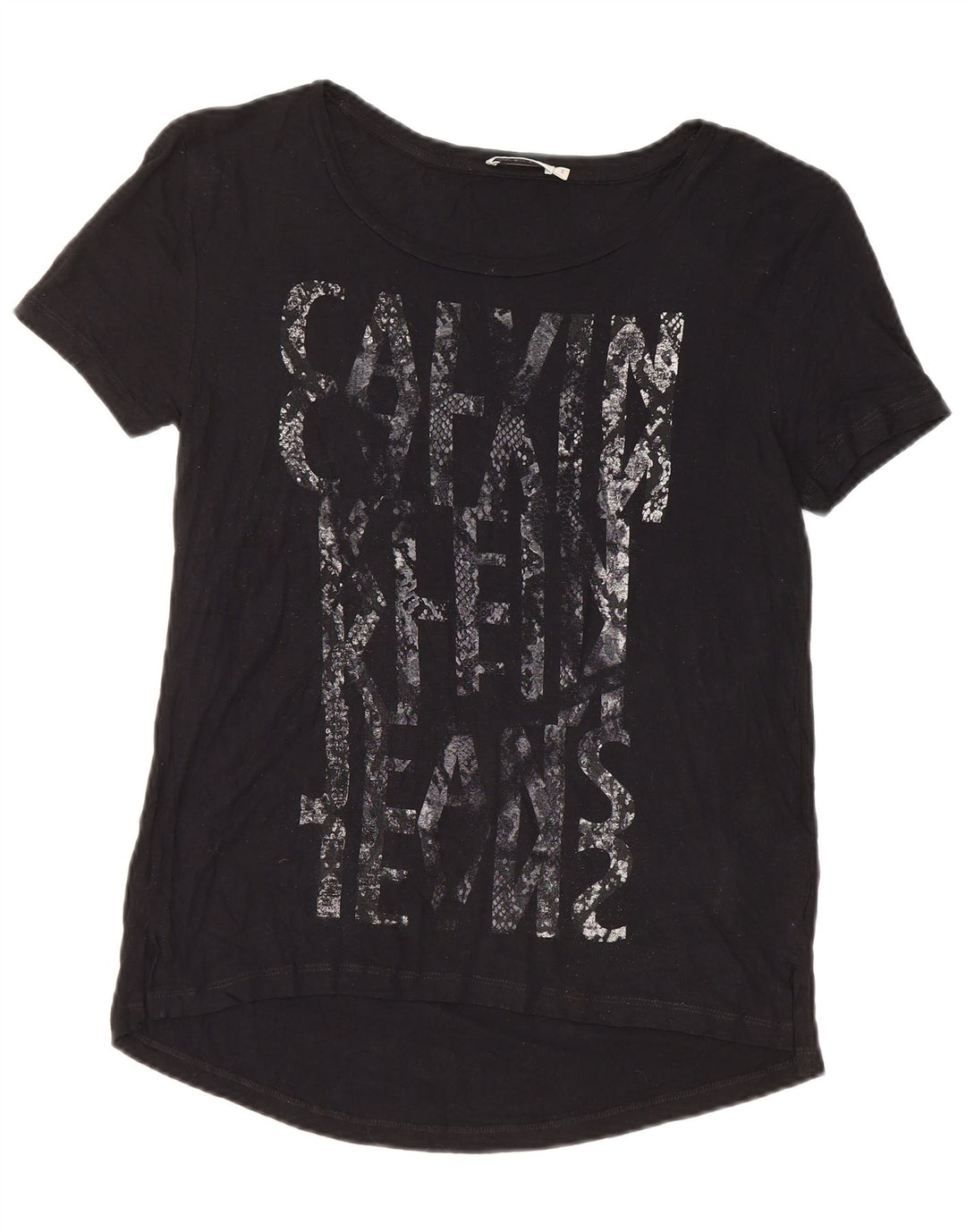 Calvin Klein Damen Grafik-T-Shirt Top UK 10 Small Schwarz Viskose