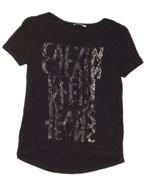 Calvin Klein Damen Grafik-T-Shirt Top UK 10 Small Schwarz Viskose