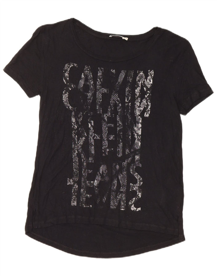 Calvin Klein Damen Grafik-T-Shirt Top UK 10 Small Schwarz Viskose