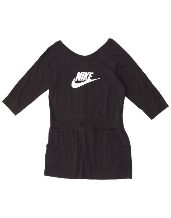 Nike Mädchen T-Shirt-Kleid mit Grafik, 3/4-Ärmeln, 13–14 Jahre, XL, schwarze Baumwolle