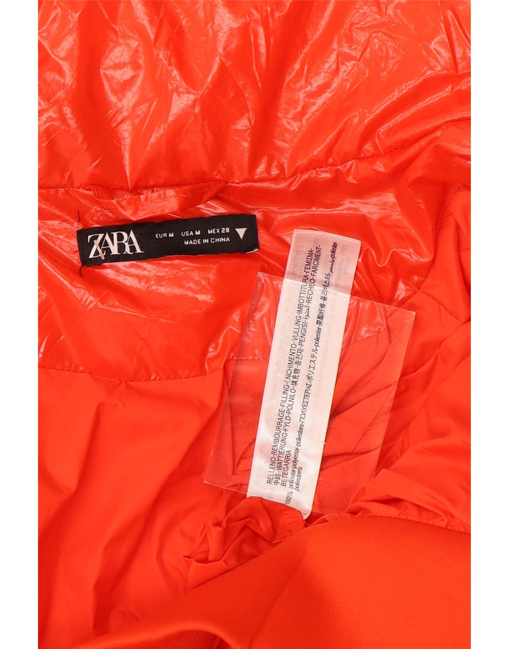 Zara Damen Crop Wattierte Jacke UK 14 Mittelorange Polyester