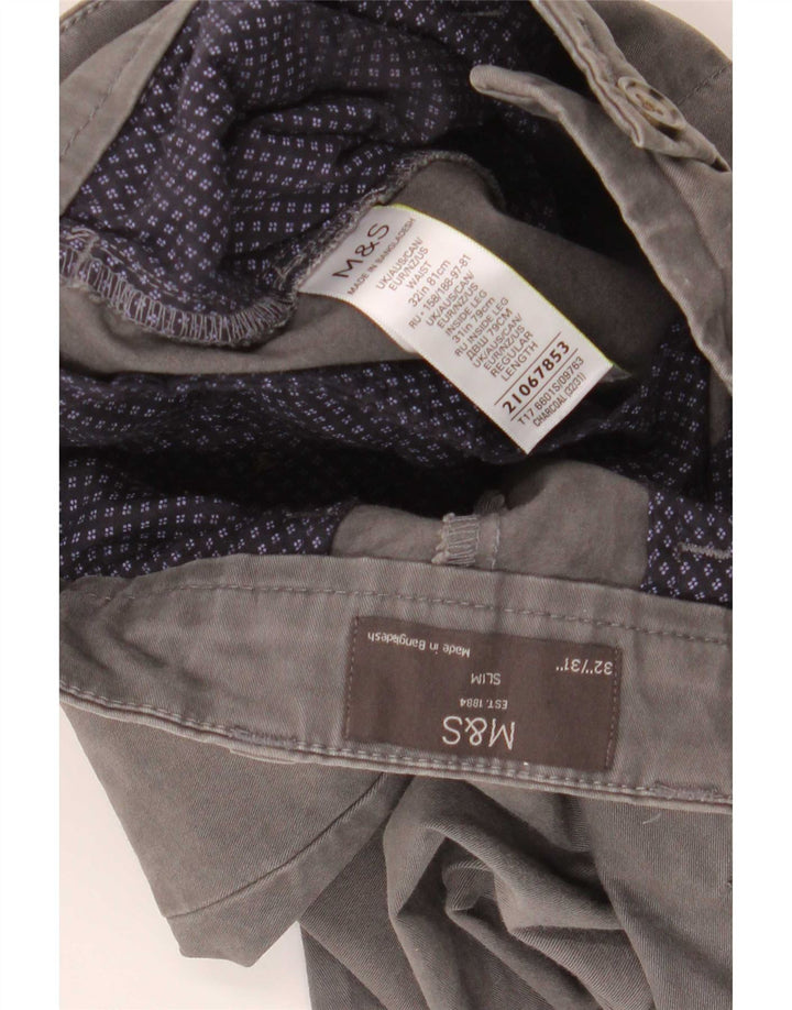Marks & Spencer Slim Chino-Hose für Herren, W32, L31, graue Baumwolle