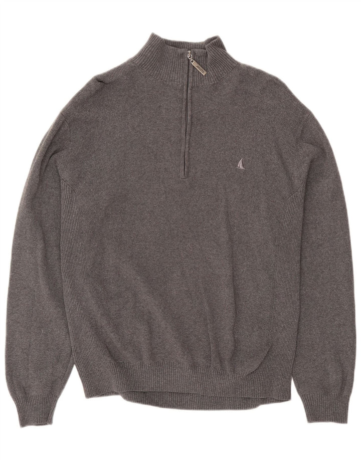 Musto Herren-Pullover mit Reißverschluss am Hals, mittelgraue Baumwolle