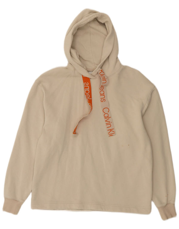 Calvin Klein Jeans Damen Graphic Oversized Hoodie Pullover UK 10 Small Beige