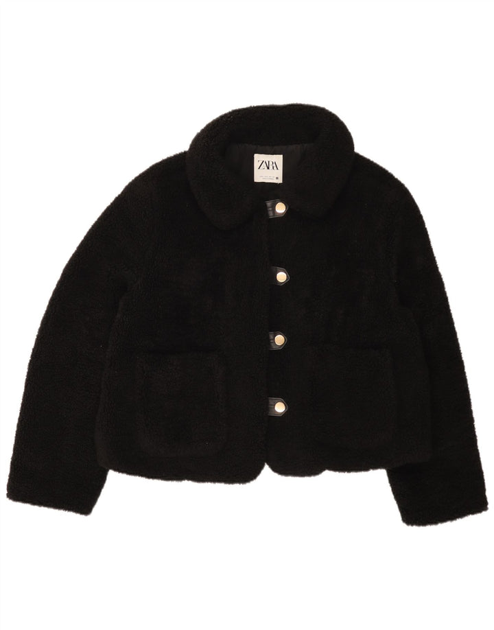 Zara Damen Fleecejacke UK 16 Large Schwarz Polyester