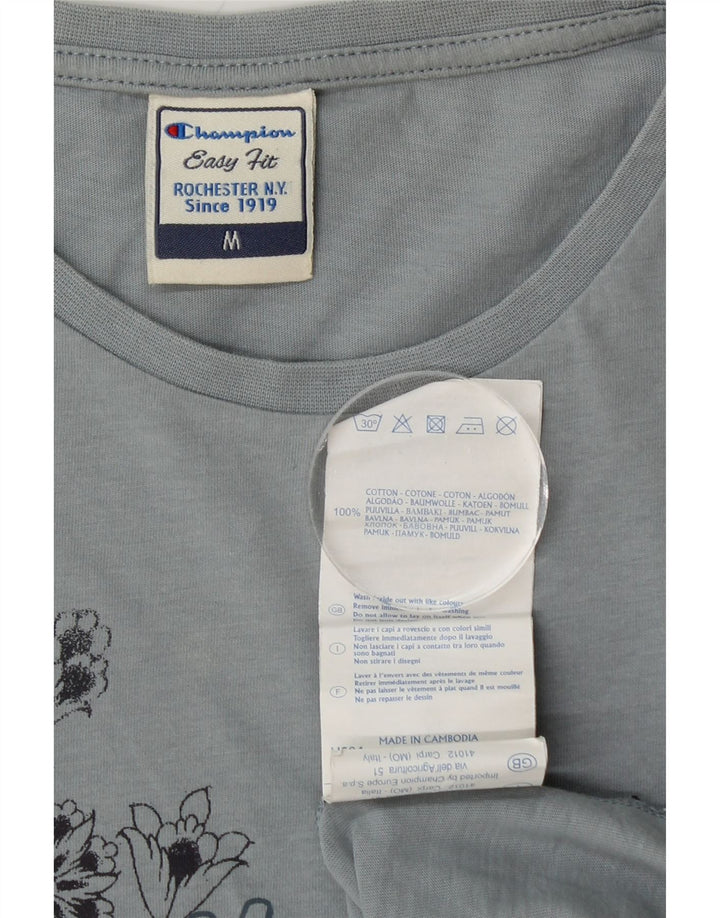 CHAMPION Womens Rochester Graphic Top Long Sleeve UK 14 Medium Blue Cotton