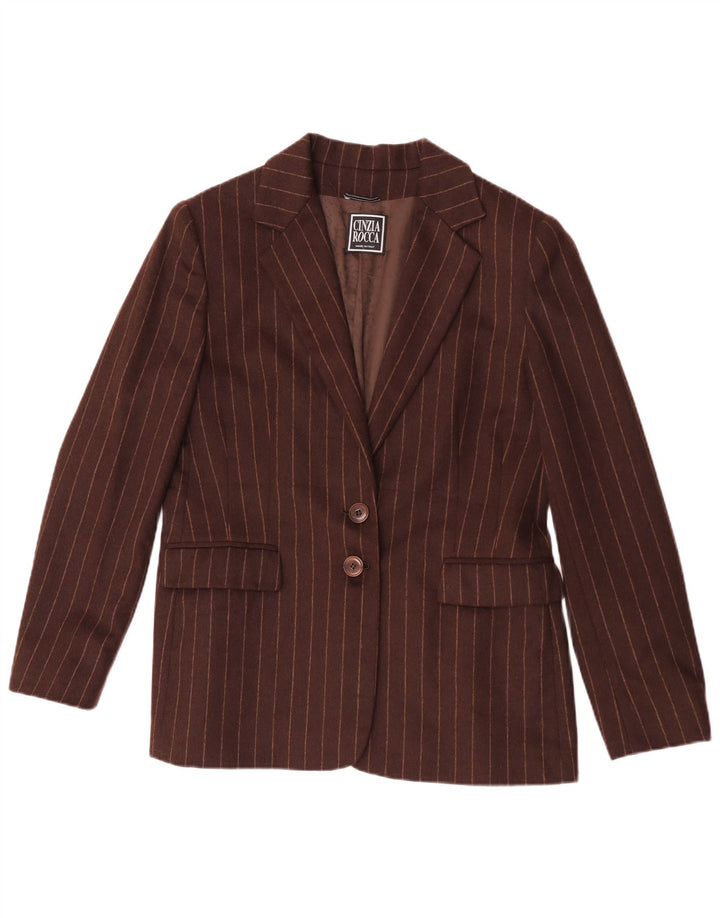 Cinzia Rocca Damen 2-Knopf-Blazerjacke UK 16 Große braun gestreifte Wolle