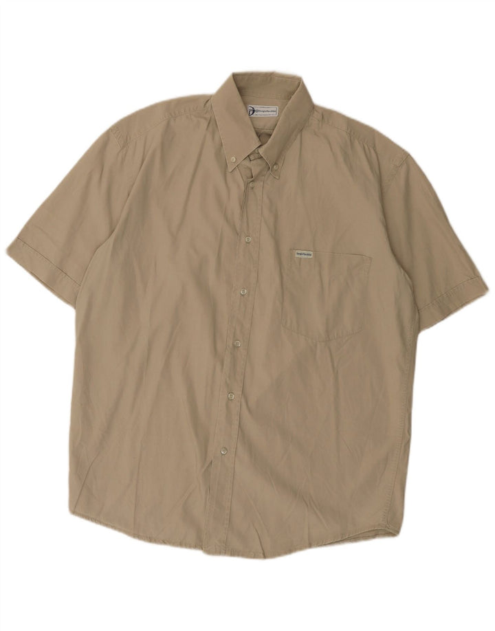 Sergio Tacchini Herren-Kurzarmhemd, groß, Khaki, Baumwolle