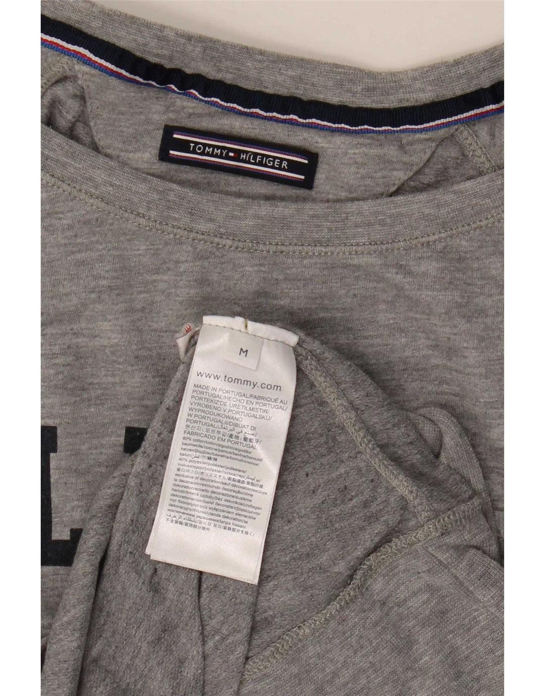 Tommy Hilfiger Womens Graphic Top Langarm UK 14 Mittelgraue Baumwolle