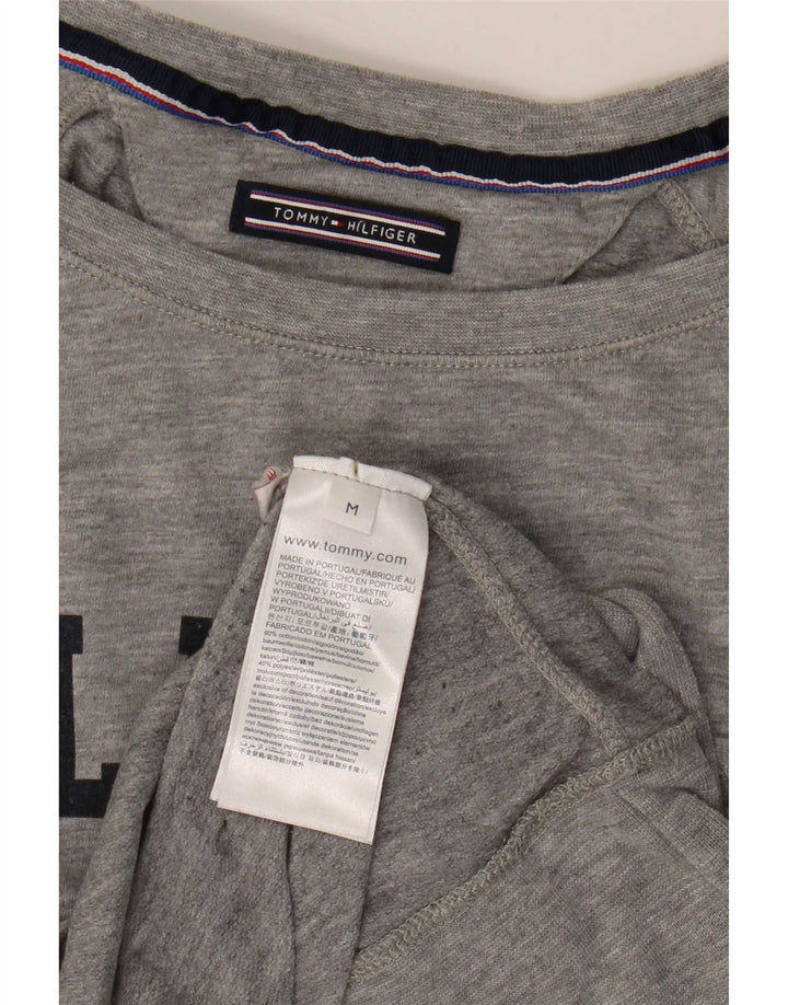 Tommy Hilfiger Womens Graphic Top Langarm UK 14 Mittelgraue Baumwolle