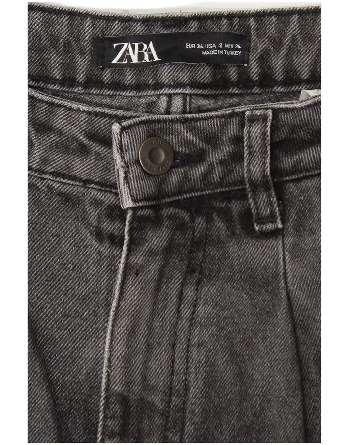 ZARA Damen Balloon Crop High Waist Jeans EU 34 2XS W24 L25 Grau