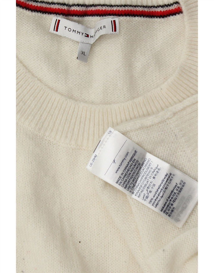 Tommy Hilfiger Herren-Pullover mit Rundhalsausschnitt, XL, weiße Wolle