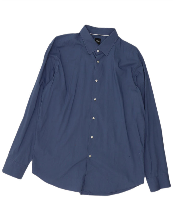 HUGO BOSS Herren-Hemd in normaler Passform, Größe 17 1/2 XL, Marineblau