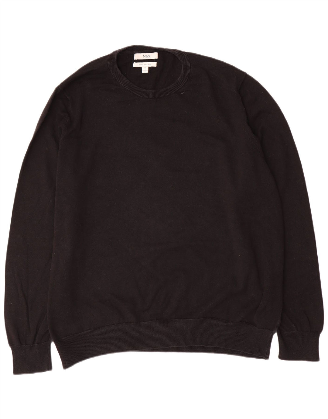 Marks & Spencer Herren-Pullover mit Rundhalsausschnitt, 3XL, schwarze Baumwolle