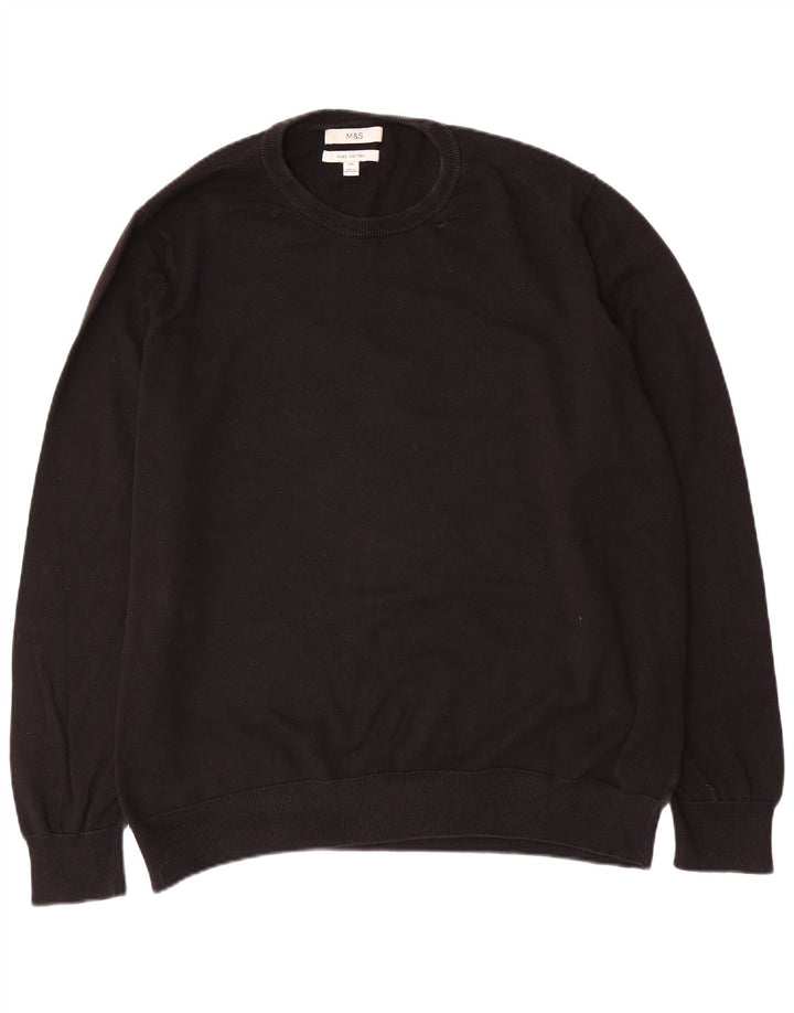 Marks & Spencer Herren-Pullover mit Rundhalsausschnitt, 3XL, schwarze Baumwolle