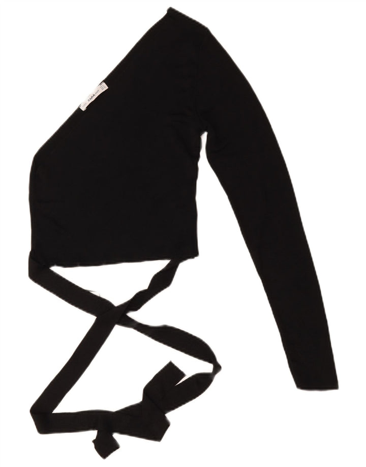 Zara Damen Crop One Shoulder Top UK 12 Mittelschwarze Viskose