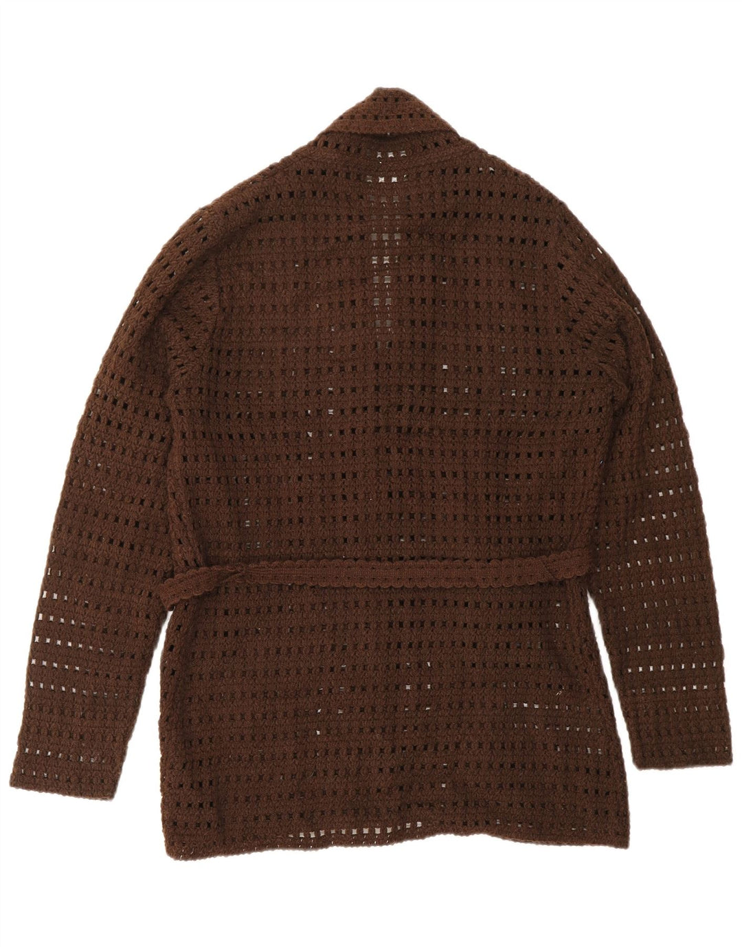 VINTAGE Damen Häkel-Cardigan-Pullover UK 14 Großes braunes Acryl