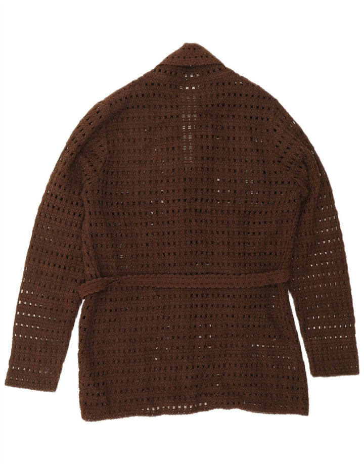 VINTAGE Damen Häkel-Cardigan-Pullover UK 14 Großes braunes Acryl