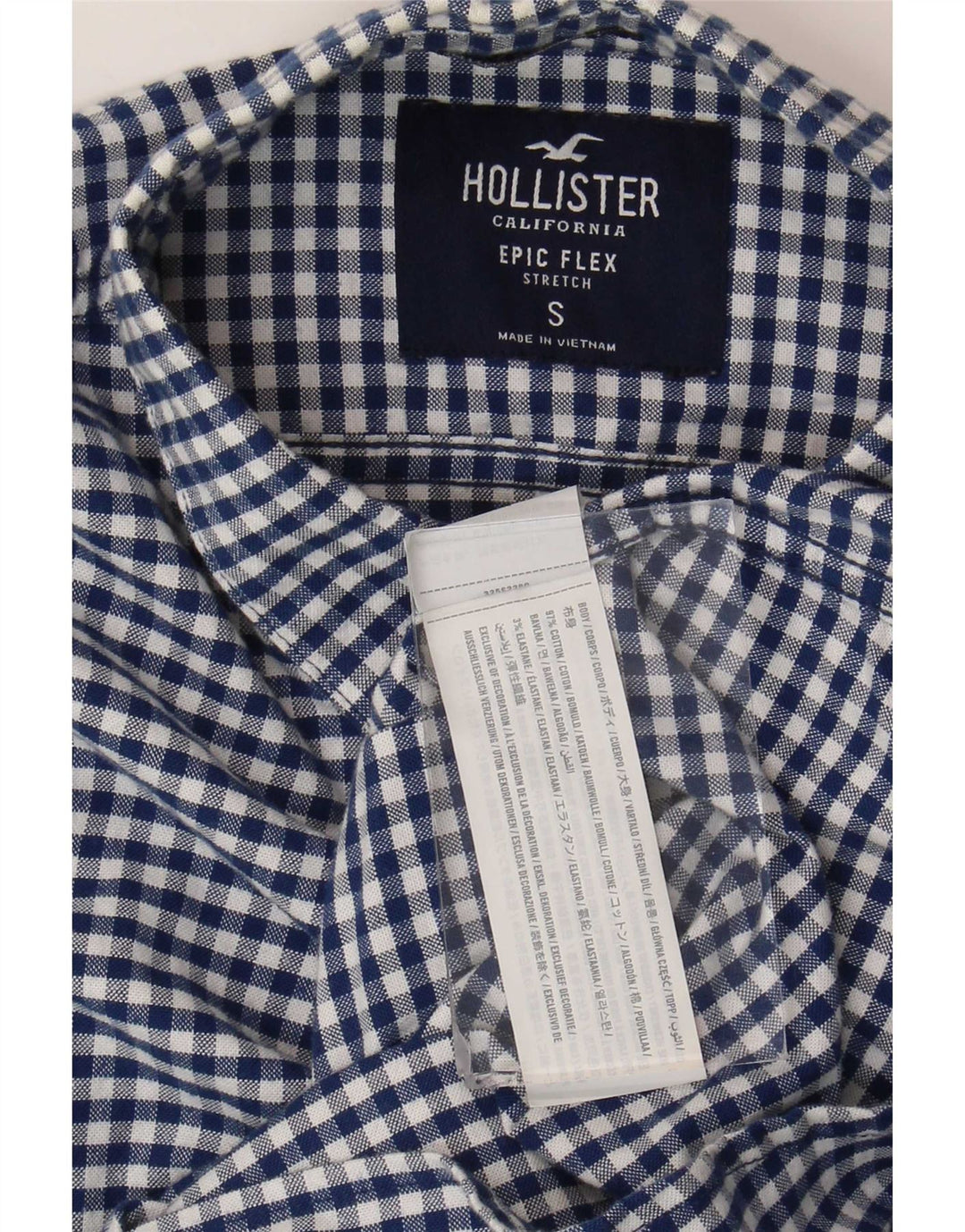 Hollister Herren-Hemd, klein, blau, Gingham-Baumwolle
