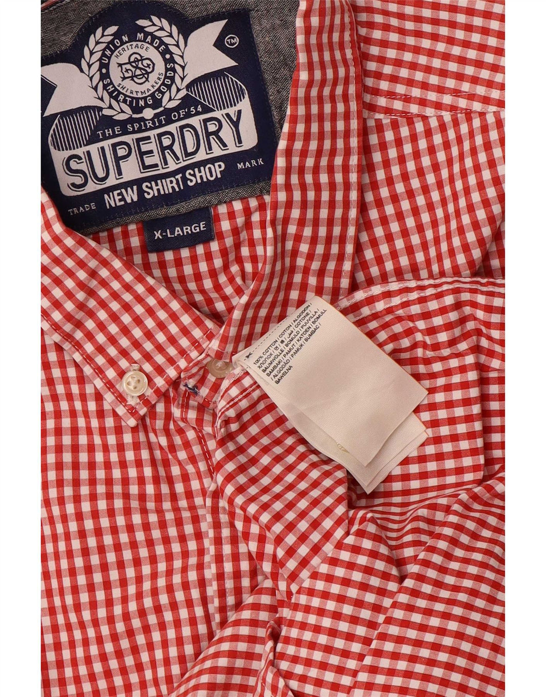 Superdry Herren-Hemd XL aus roter Gingham-Baumwolle