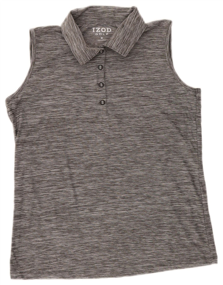 IZOD Ärmelloses Damen-Poloshirt UK 12 Mittelgraues Nadelstreifen-Polyester