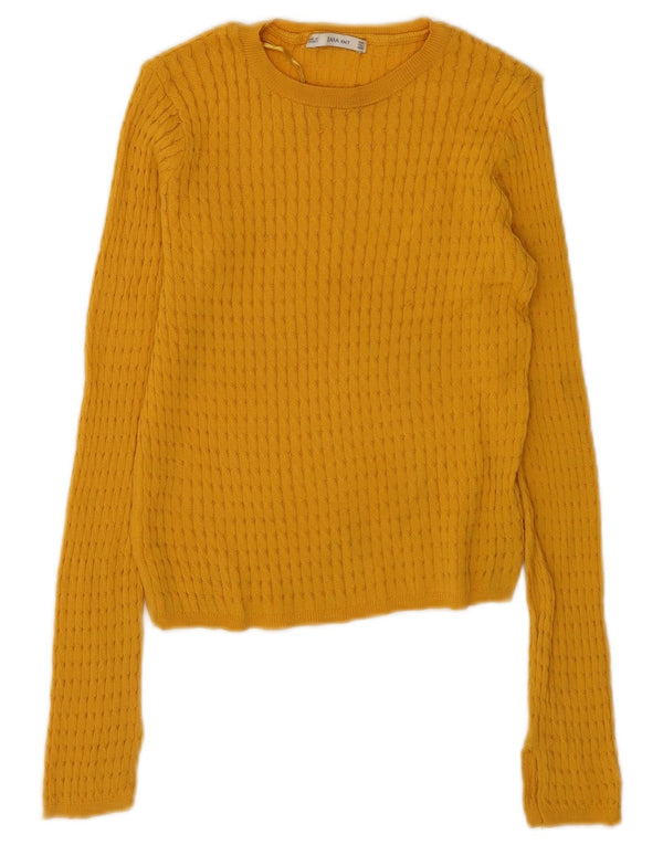 Zara Damen Crop-Pullover mit U-Boot-Ausschnitt, UK 10, kleine gelbe Viskose