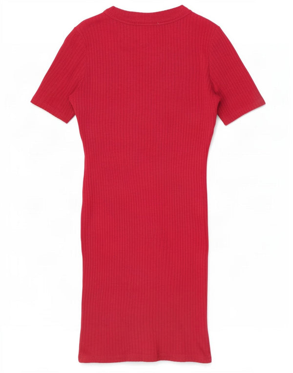 Zara Womens Trafaluc Short Sleeves Jumper Dress UK 8 Small Burgundy Cotton