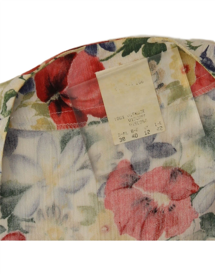 Vintage Damen Crop Bluse Top UK 12 Medium Mehrfarbig Blumen Viskose