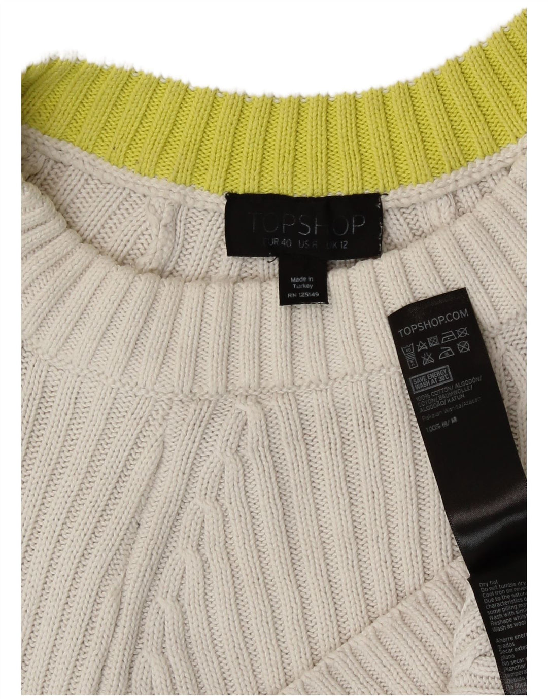Topshop Damen-Pullover, bauchfrei, übergroß, Rundhalsausschnitt, Gr. 12, Mittelweiß