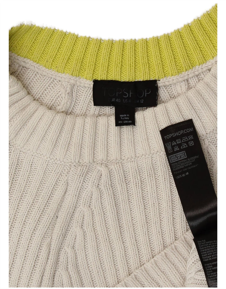Topshop Damen-Pullover, bauchfrei, übergroß, Rundhalsausschnitt, Gr. 12, Mittelweiß