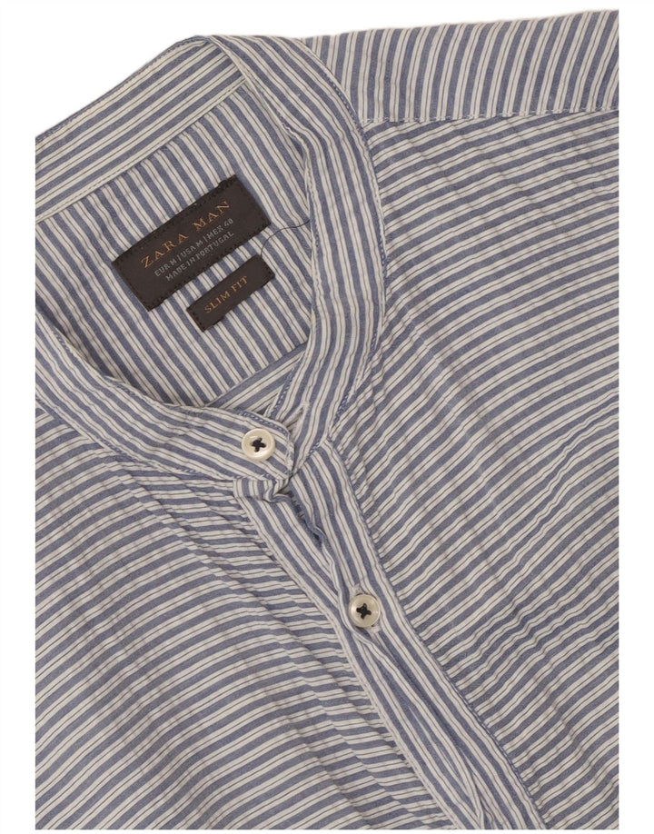 Zara Herren Slim Fit Hemd Mittelblau Nadelstreifen