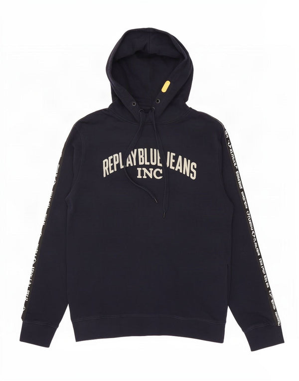 Replay Herren Graphic Hoodie Pullover 2XL Marineblau Baumwolle