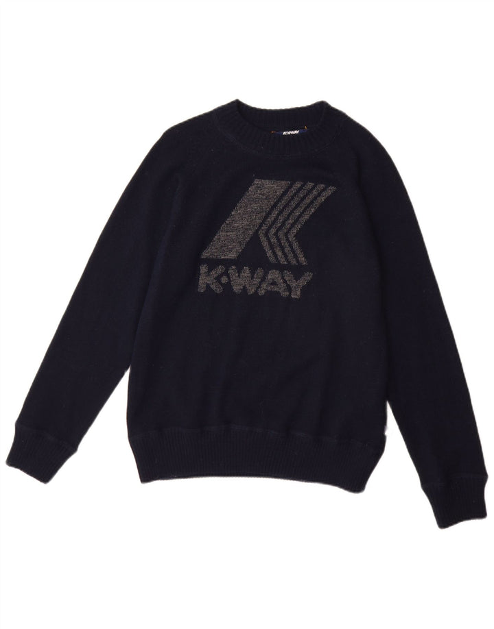 K-WAY Damen-Pullover mit grafischem U-Boot-Ausschnitt, UK 12, mittelmarineblaue Wolle